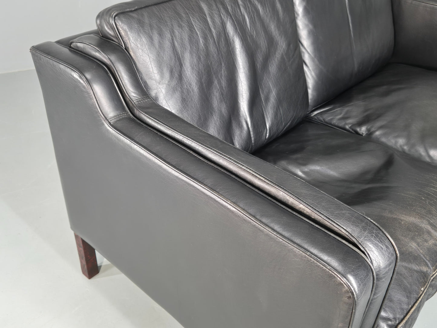 Vintage Stouby 2 Seater Sofa Black Leather 1980s Quality Mid Century  EB12416