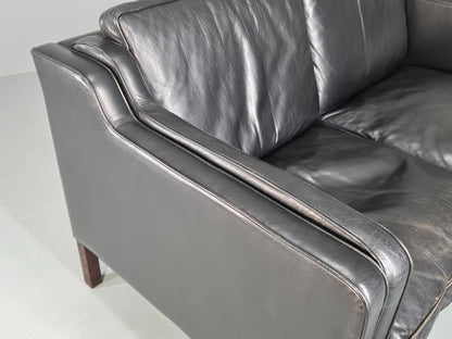 Vintage Stouby 2 Seater Sofa Black Leather 1980s Quality Mid Century  EB12416