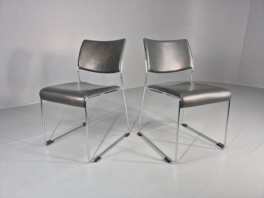 2 Stacking Chairs Modern Design Brunner Linos Leather Chrome EB11918 MSTA