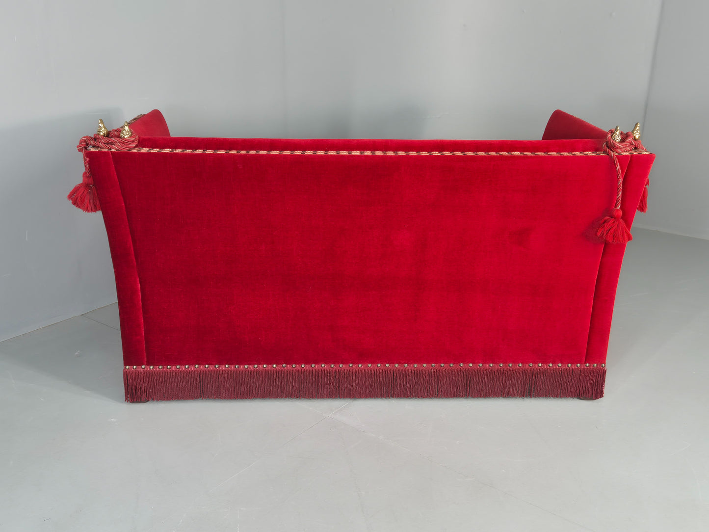 Vintage Danish 2 Seater Sofa Red Knole Style Drop Ends Tassels 1950s EB12760