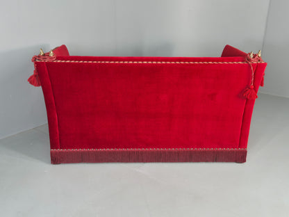 Vintage Danish 2 Seater Sofa Red Knole Style Drop Ends Tassels 1950s EB12760