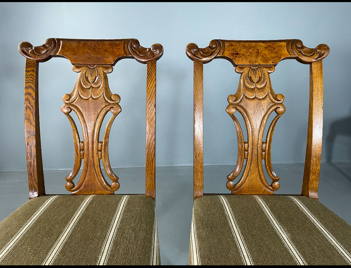 6 Vintage Antique Chippendale Style Danish Dining Chairs Walnut and Oak EB06709
