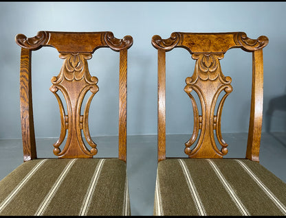 6 Vintage Antique Chippendale Style Danish Dining Chairs Walnut and Oak EB06709