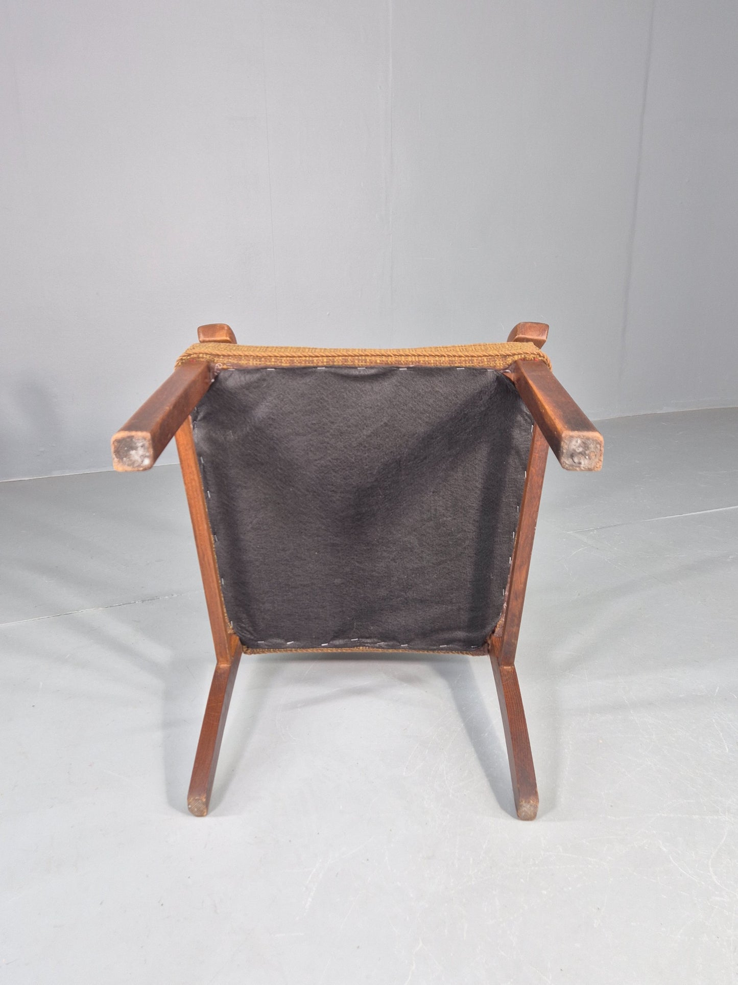 Vintage Elbow Chair 1950s Danish Oak Frame Green Wool Upholstery EB12004