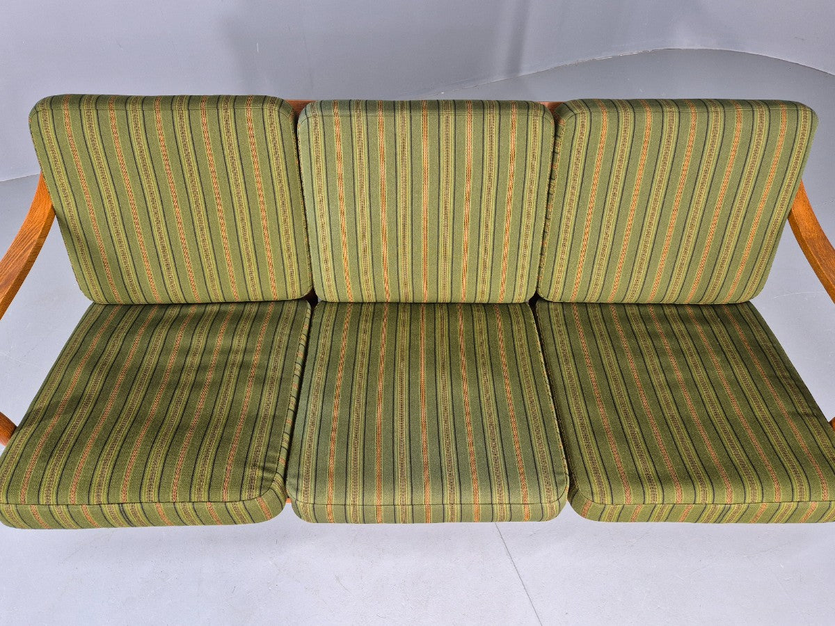 Vintage Danish 3 seater Sofa Oak Kjaenulf Green Cushions 1970s Retro  EB12775