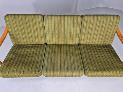 Vintage Danish 3 seater Sofa Oak Kjaenulf Green Cushions 1970s Retro  EB12775