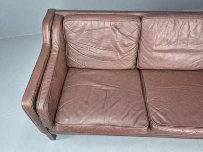 Vintage 3 Seater Sofa Danish Brown Leather Mid Century 1970s Retro EB10069