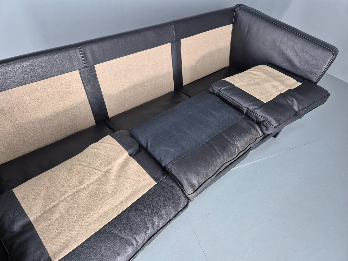 Vintage 3 Seater Sofa Danish Design Black Leather Mid Century Retro EB8627 M3SS