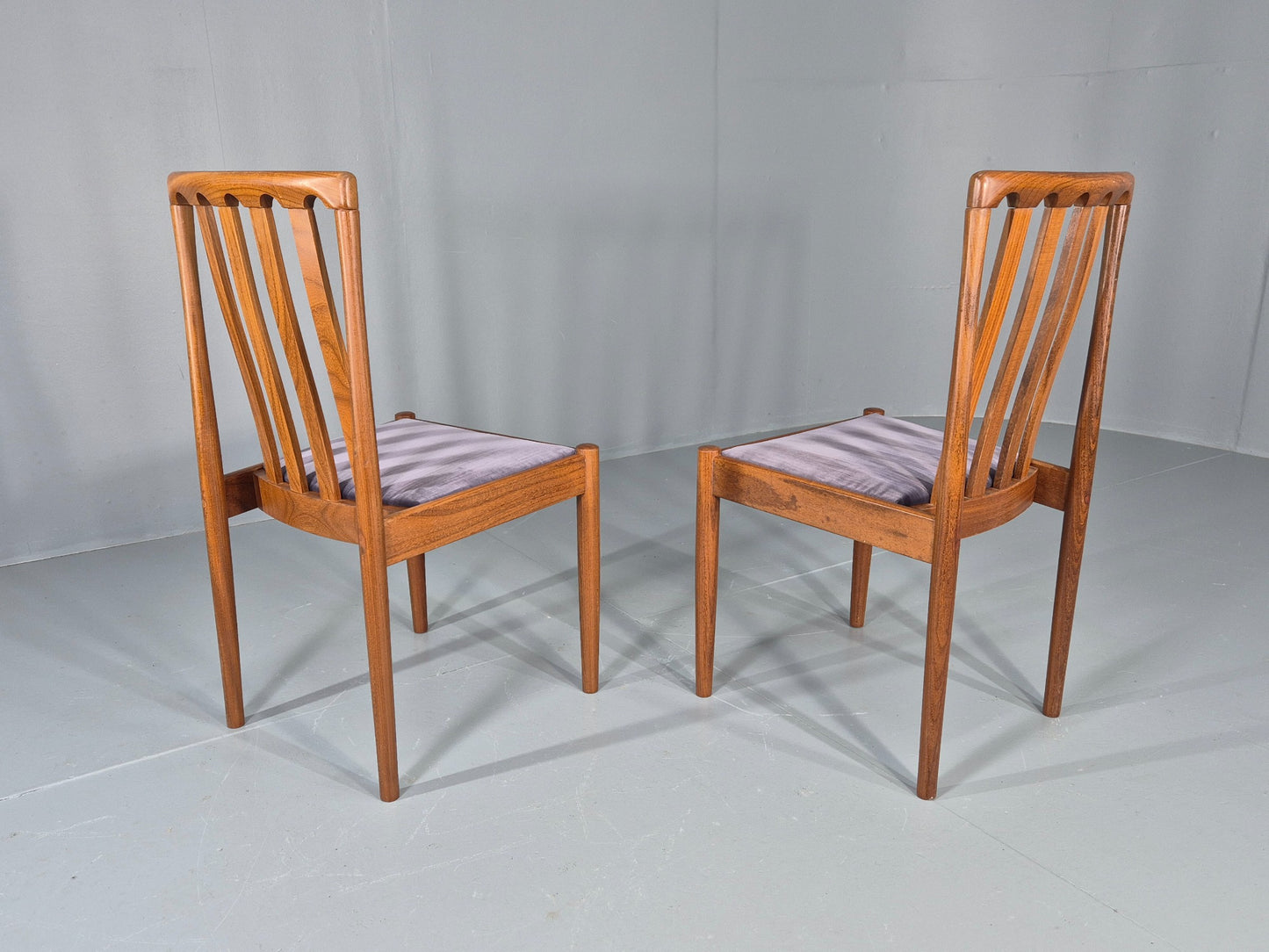 2 Vintage 1970s Dining Chairs Teak Frame New Seats Meredew Brand Retro Eb12489