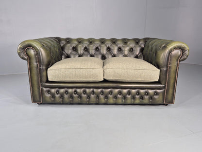 Vintage 2 Seater Sofa Green Chesterfield New Cushions Classic  EB11937