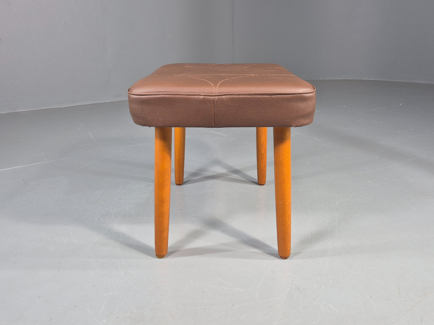 Vintage Danish Mid Century Footstool Brown Vinyl 1960s Retro  EB12032