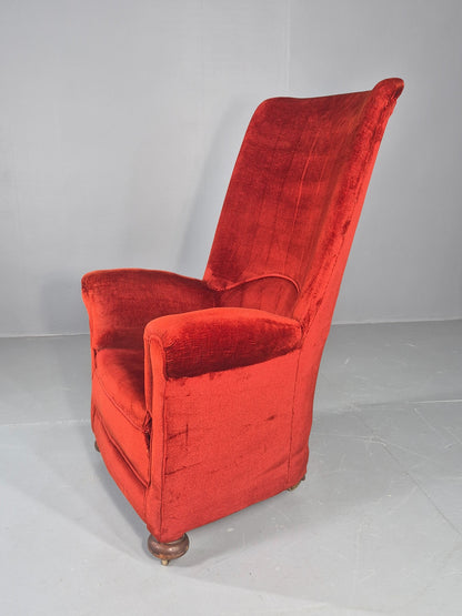 Vintage Rocking Chair Mid Century Red Velour 1950s Retro EB12794