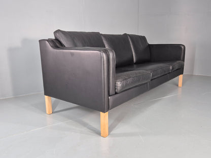 Vintage 3 Seater Sofa Danish Black Leather 1980s Retro Mid Century Style EB11938