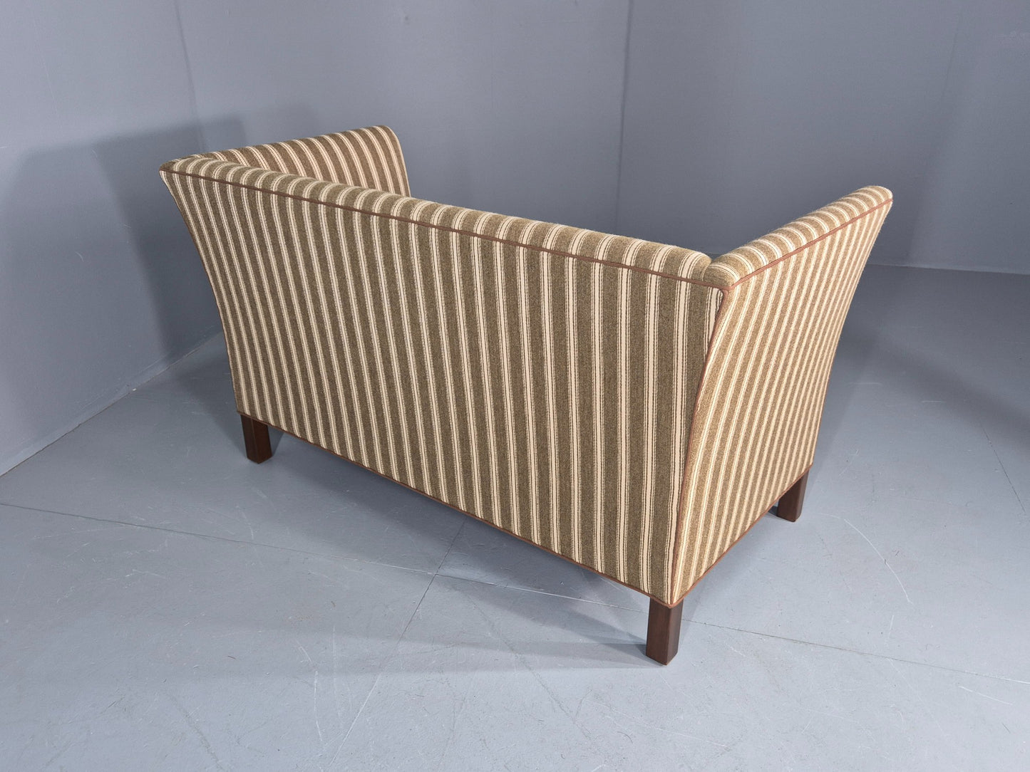 Vintage Danish Art Deco Style 2 Seater Sofa Green and Cream Wool Stripe EB12695