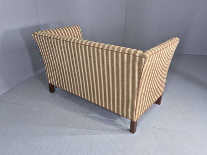 Vintage Danish Art Deco Style 2 Seater Sofa Green and Cream Wool Stripe EB12695