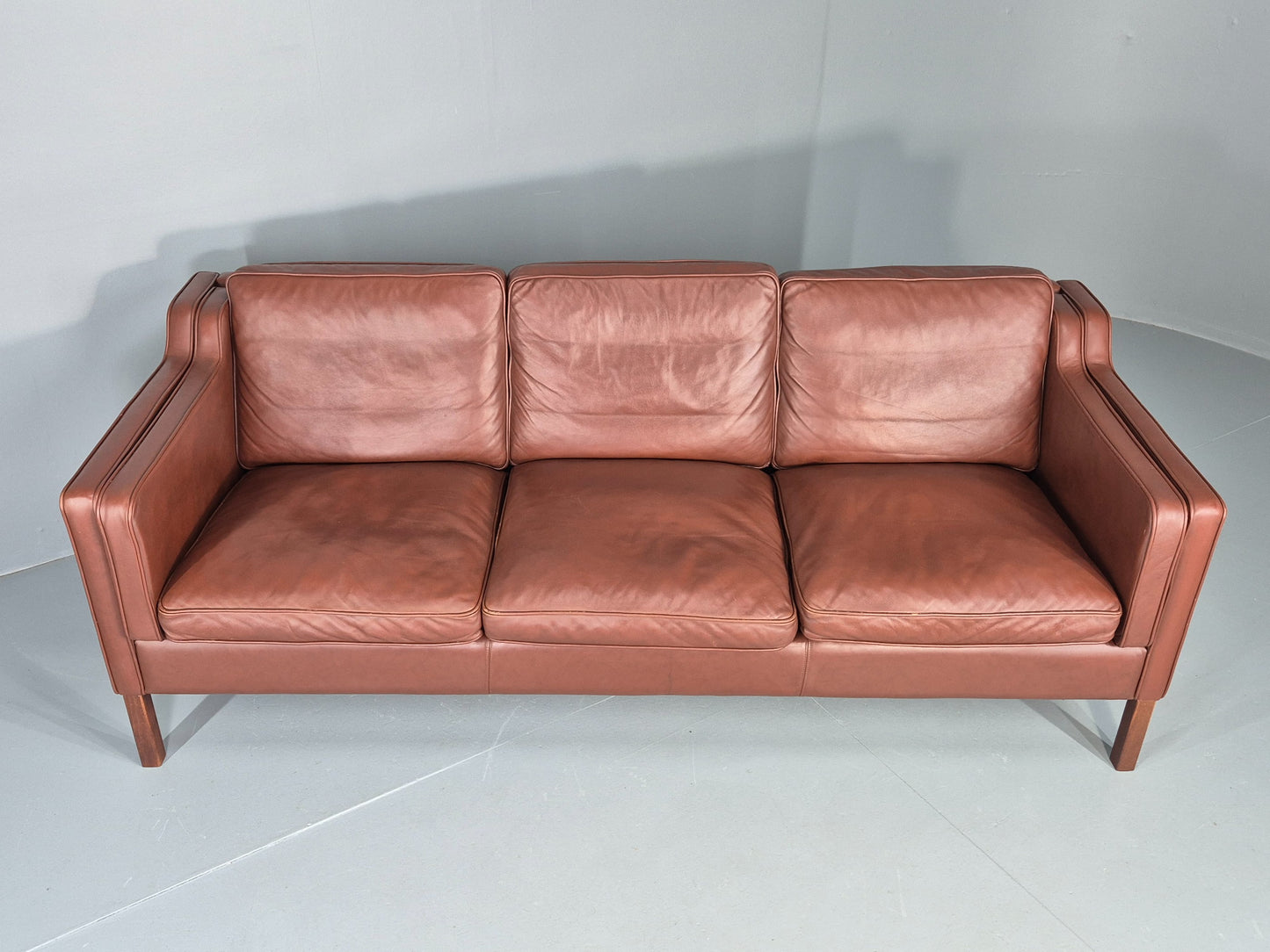 Vintage Stouby 3 Seater Sofa Brown Leather 1980s Retro MCM Danish EB12426