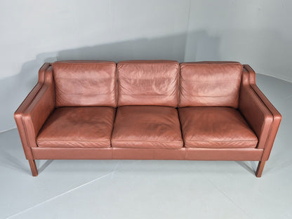 Vintage Stouby 3 Seater Sofa Brown Leather 1980s Retro MCM Danish EB12426