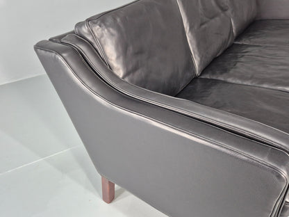 Vintage 3 seater Sofa Mid Century Skippers Black Leather Retro 1970s EB12172