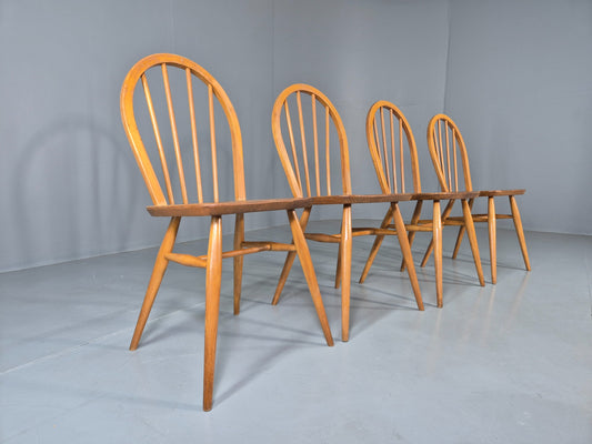 4 Ercol Windsor Chairs Elm and Beech 4 Stick Model 1960s Retro EB13051