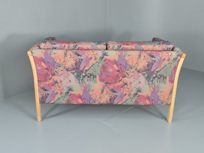 Vintage Stouby 2 Seater Sofa Floral Cotton Print 1980s Retro Beech Ends EB12448