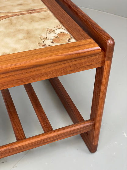 Vintage Side Table Teak Tile Topped 1970s Mid Century Retro Shelf EB12828