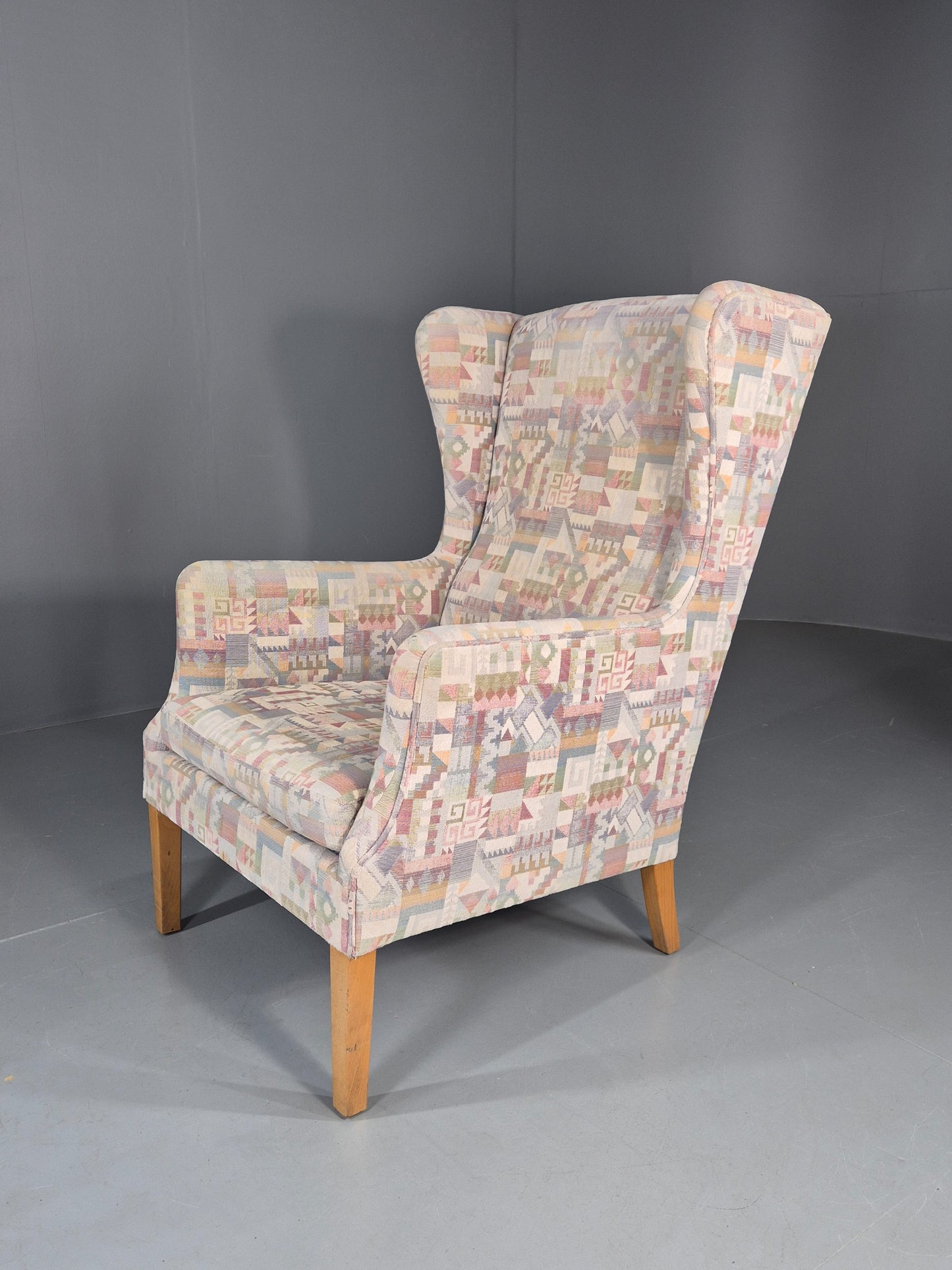 Vintage Danish Wing Back Lounge Chair 1980s Fabric Retro MCM EB12142