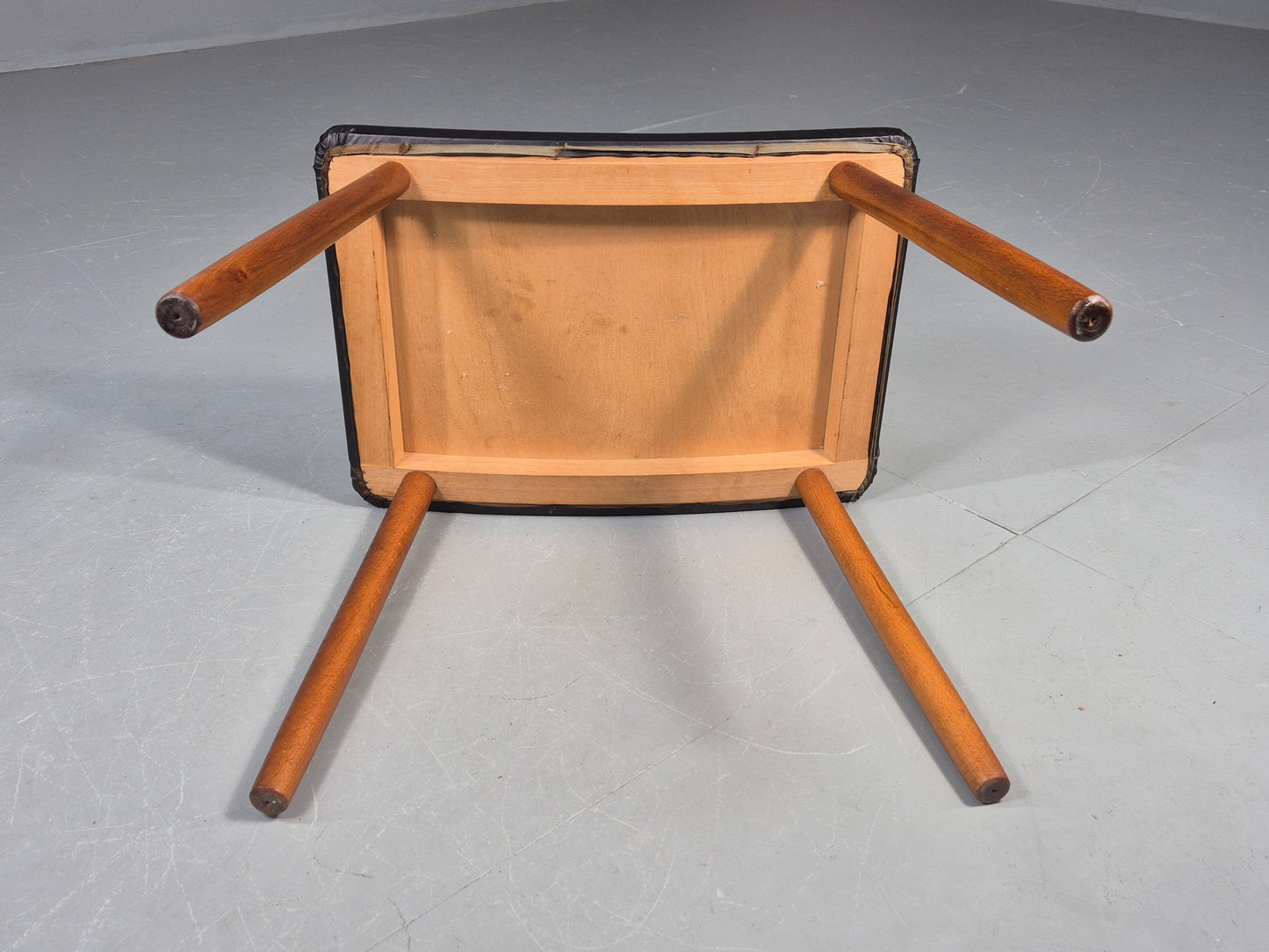 Vintage Danish Mid Century Footstool Black Vinyl Beech Legs 1960s Retro EB12157
