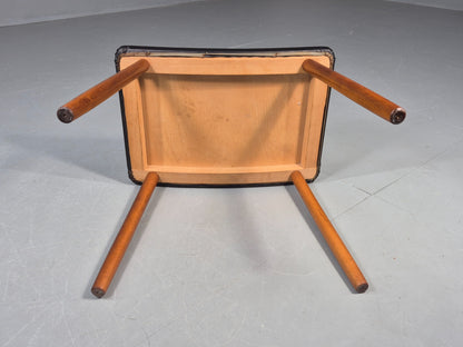 Vintage Danish Mid Century Footstool Black Vinyl Beech Legs 1960s Retro EB12157