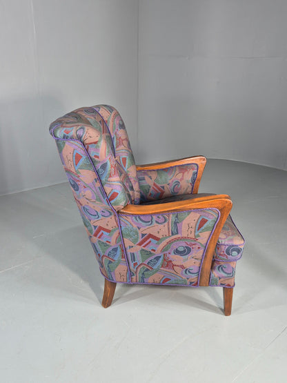Vintage Danish Art Deco Armchair with 1980s Purple Makeover Retro MCM EB12763