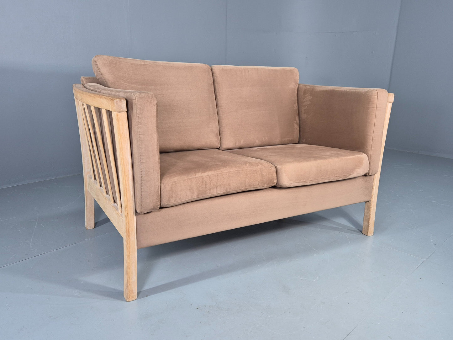 Vintage 2 seater Sofa 1980s Danish Beech Ends Retro Mid Century Modern Eb12561