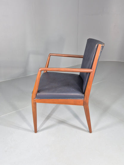 Vintage Mid Century Teak Armchair Blue Leather 1960s Retro EB11901