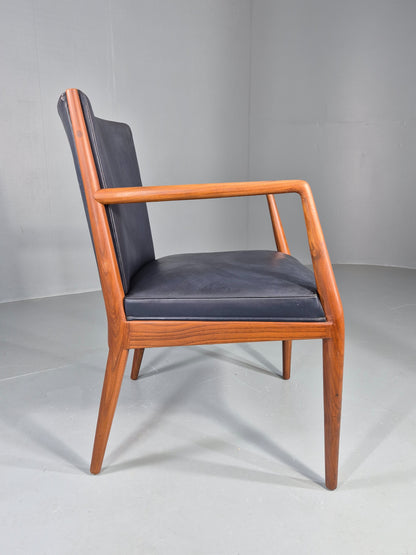 Vintage Mid Century Teak Armchair Blue Leather 1960s Retro EB11906