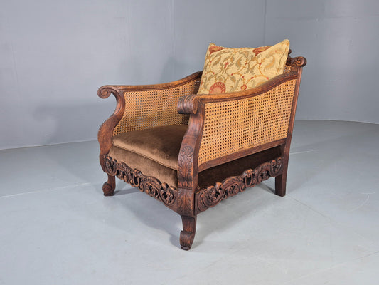 Vintage Danish Oak Lounge Chair Antique Bergere Carving Baroque 1920s EB12678