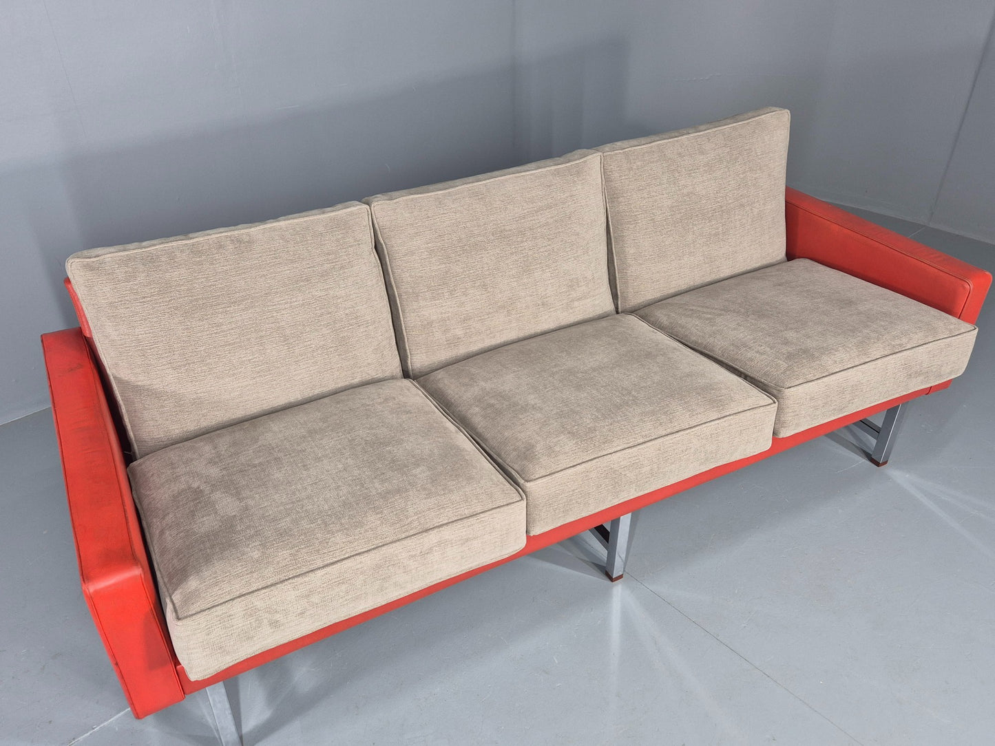 Vintage 3 Seat Sofa 1960s Swedish Red Leather New Cushions MCM Retro  EB11121