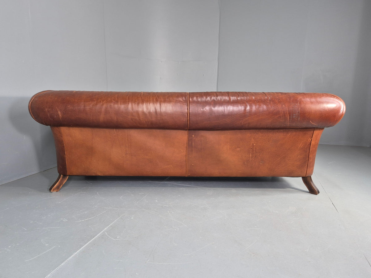 Vintage 3 Seat Leather Sofa Classic Chesterfield Style Roll Top Retro EB12789