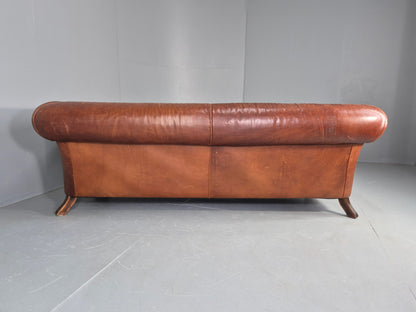 Vintage 3 Seat Leather Sofa Classic Chesterfield Style Roll Top Retro EB12789