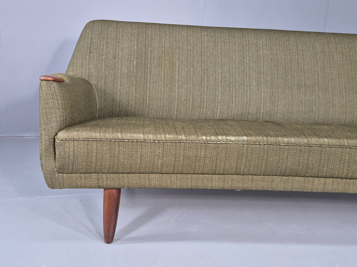 Vintage 3 Seater Thams Sofa Mid Century Green Wool Teak Paws 1960s Retro EB12390