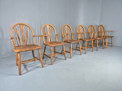 6 Vintage Windsor Armchairs Danish Made Oak Bobbin Turned 20th Century EB12671