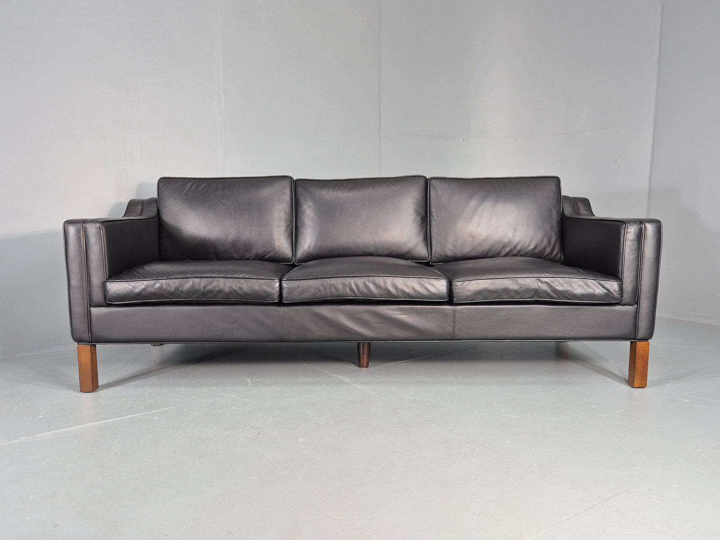 Vintage 3 Seater Sofa Black Leather Mogensen Shape 1980s Retro MCM EB12385
