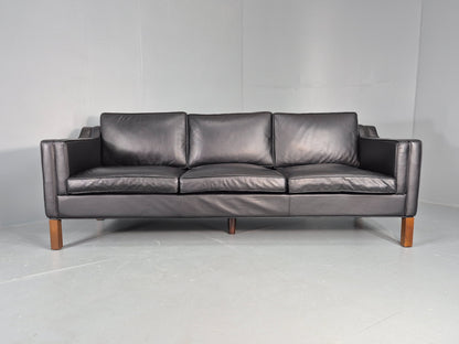 Vintage 3 Seater Sofa Black Leather Mogensen Shape 1980s Retro MCM EB12385