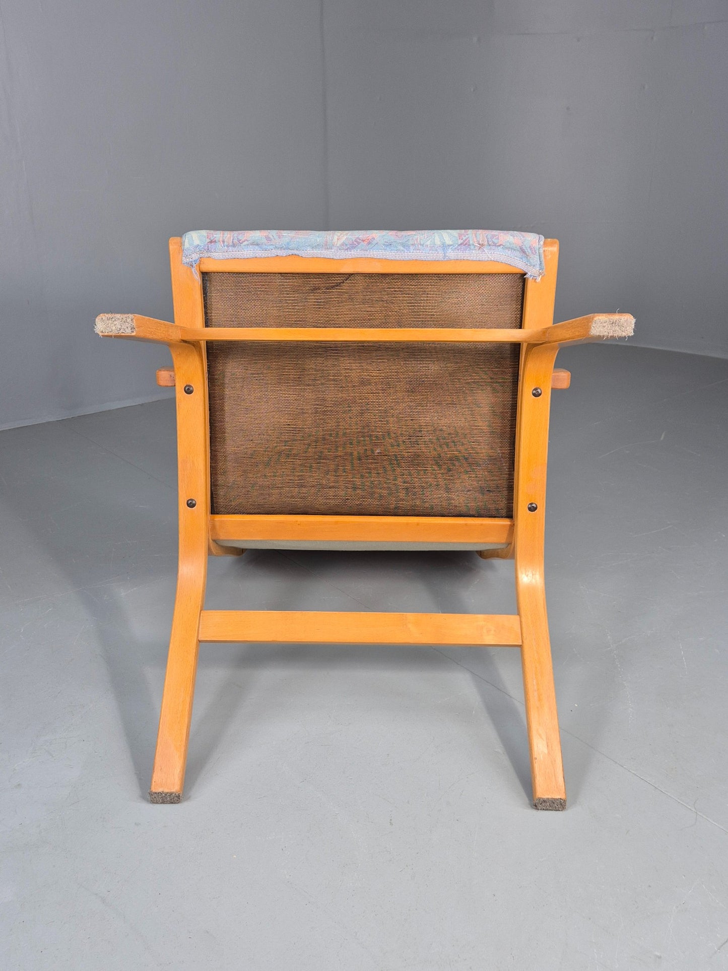 Vintage Mid Century Danish Bentwood Chair Blue Abstract 1980s Retro EB12107