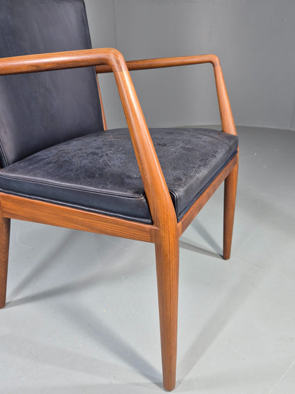 Vintage Mid Century Teak Armchair Blue Leather 1960s Retro EB11898