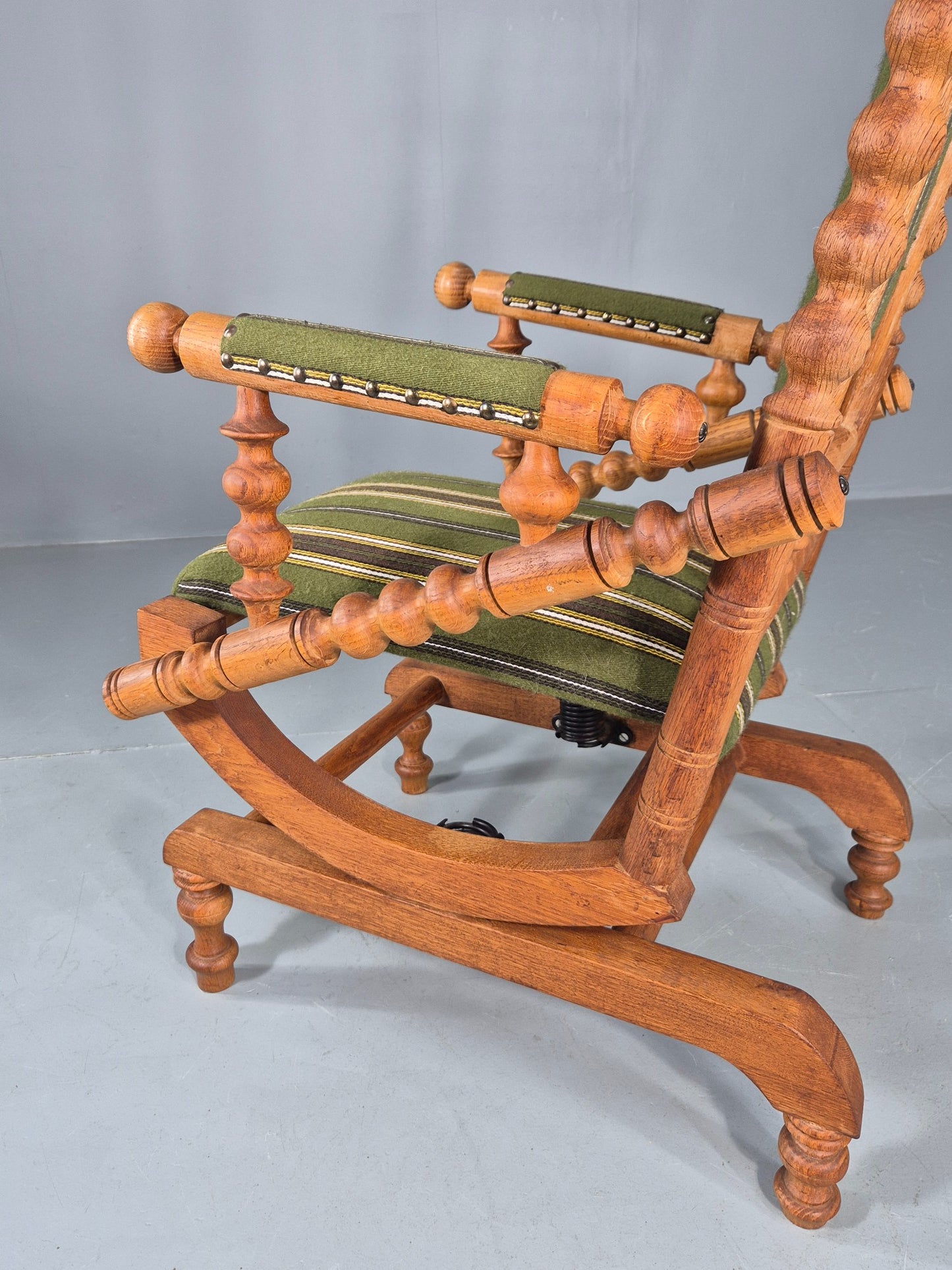 Vintage Henning Kjaernulf Oak Rocker 1970s Retro Original Cloth Green EB12112