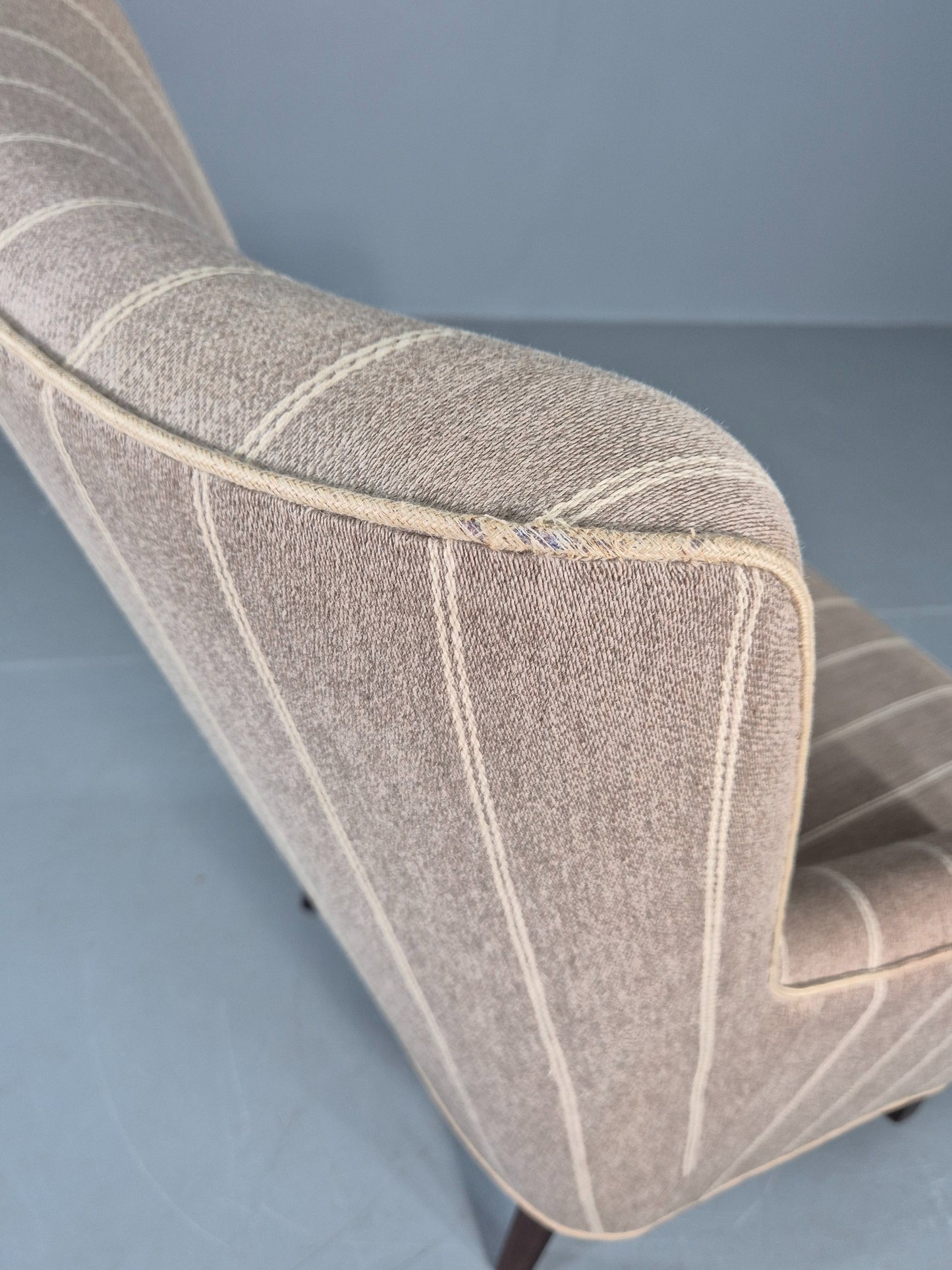 Vintage Danish Mid Century Lounge Chair Grey Cream Stripe 1960s Retro  EB12779