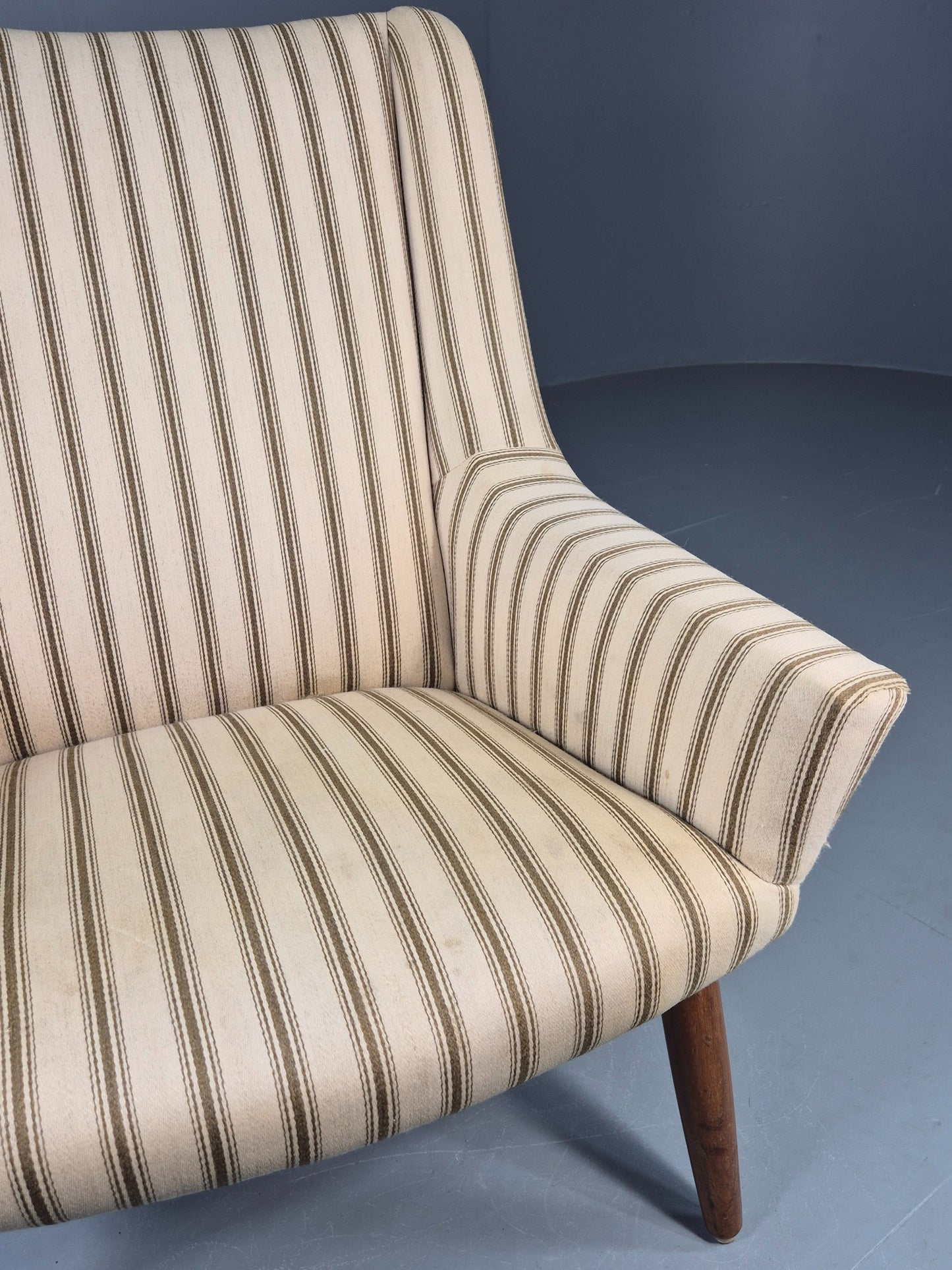 Vintage Mid Century Lounge Chair Danish Design 1960s Cream Wool Stripe EB12095