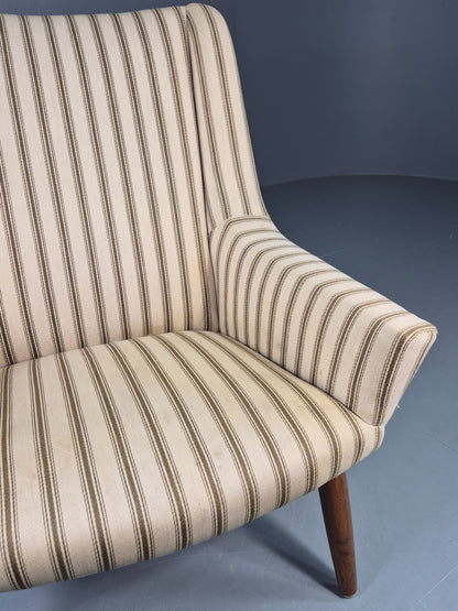Vintage Mid Century Lounge Chair Danish Design 1960s Cream Wool Stripe EB12095