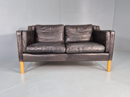 Vintage 2 Seater Sofa Mid Century Danish Leather Retro 1980s EB12227