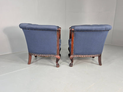 2 Vintage Danish Antique Tub Chairs Rope Twist Oak Ball Claw 1900s EB12684