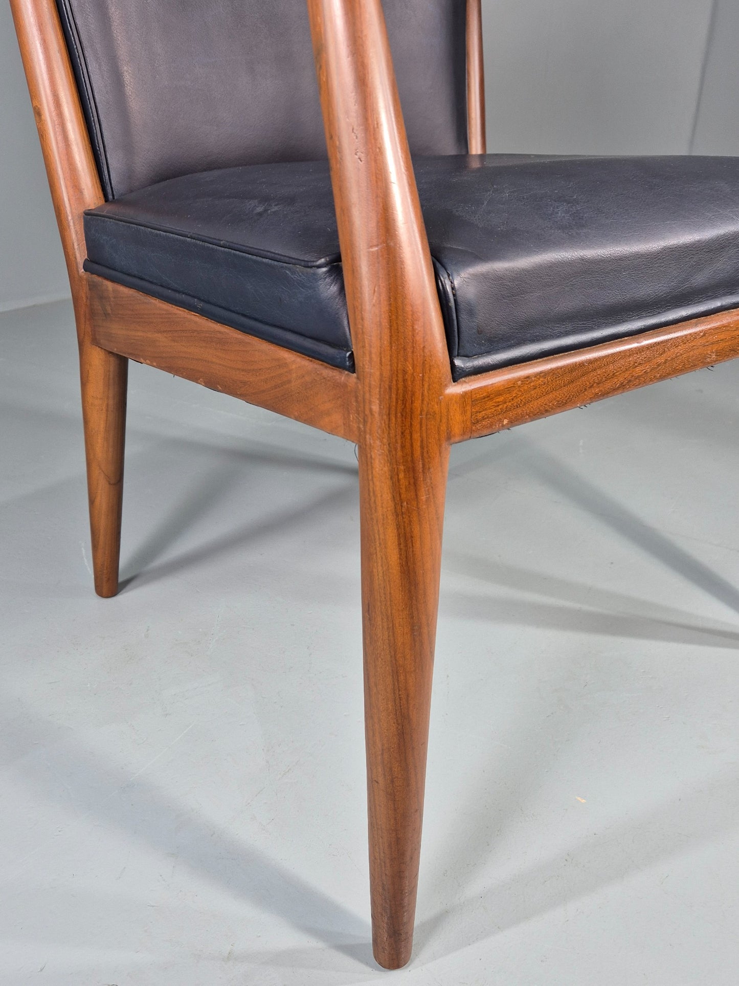 Vintage Mid Century Teak Armchair Blue Leather 1960s Retro EB11894