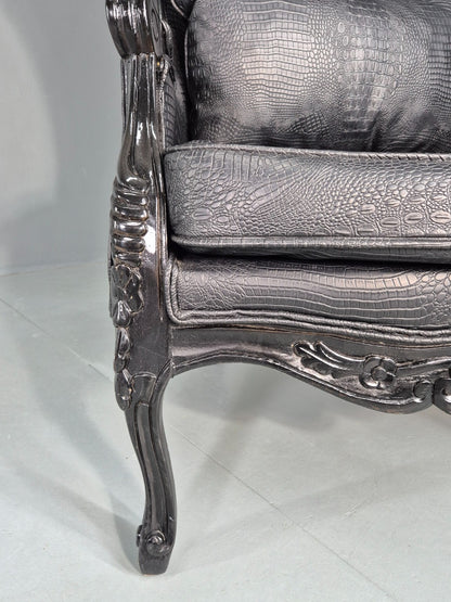 Vintage Porters Chair Canopy Gothic Chair Faux Crocodile Skin Modern EB12564